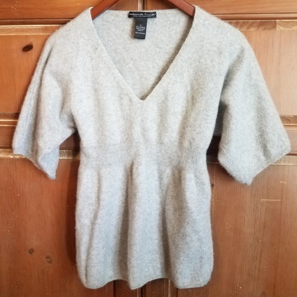 Marina Luna Sweaters - 2-Ply Cashmere V Neck 3/4 Sleeves Gray Sweater Marina Luna Sweaters - 2-Ply Cashmere V Neck 3/4 Sleeves Gray Sweater